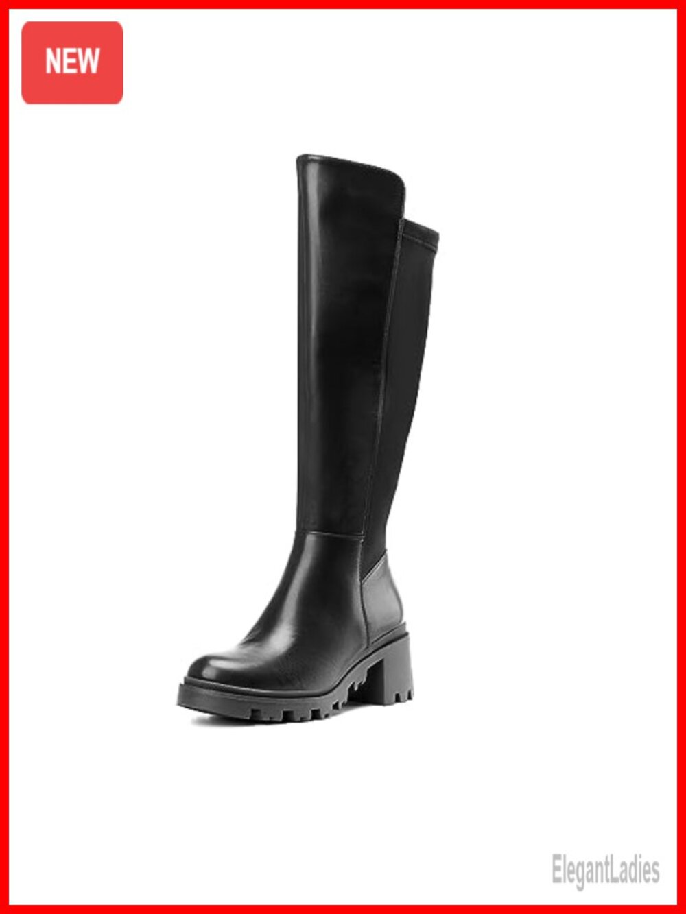 Women's Knee High Platform Boots Round Toe Chunky Block Heel Faux Leather